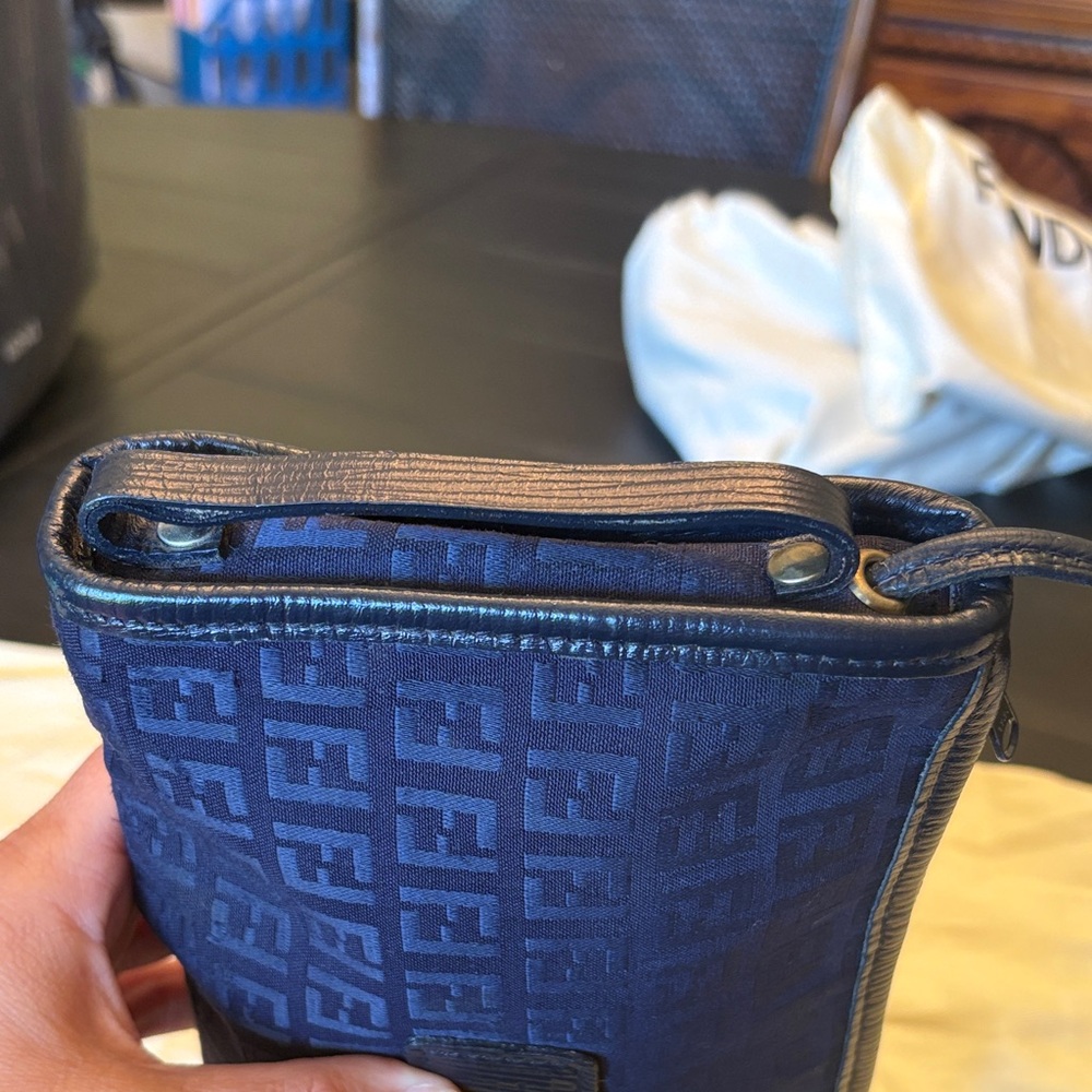 Fendi Navy Zucchino Canvas Crossbody with Tonal FF - Picture 2 of 8